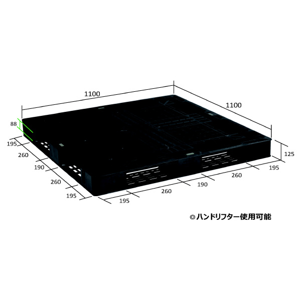 日本プラパレット（株） パレット フック付(8箇所) EXA パレット　フック付（８箇所） EXA-1111-125H ﾌﾞﾗﾂｸ