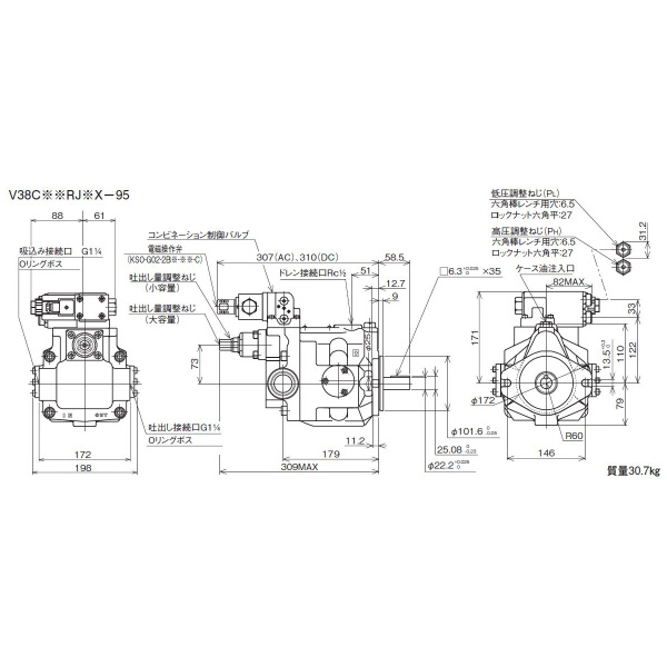 ダイキン工業（株） ピストンポンプ F-V ピストンポンプ F-V38C13RJBX-95