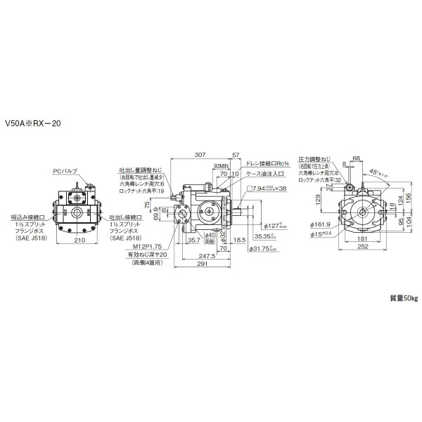 ダイキン工業（株） ピストンポンプ F-V ピストンポンプ F-V50A2RX-20