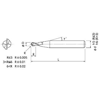 日進工具（株） 無限コーティング 2枚刃ボールエンドミル MSB230 無限コーティング　２枚刃ボールエンドミル MSB230 R0.075(D6)