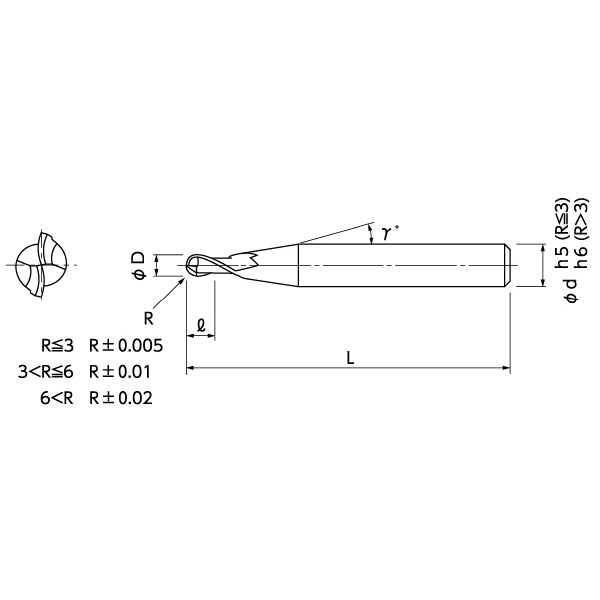 日進工具（株） 無限コーティング 2枚刃ボールエンドミル MSB230 無限コーティング　２枚刃ボールエンドミル MSB230 R0.075(D6)