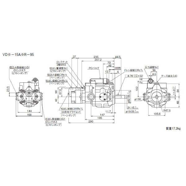 ダイキン工業（株） ピストンポンプ 2連ポンプ VD ピストンポンプ　２連ポンプ VD5-15A1R-95