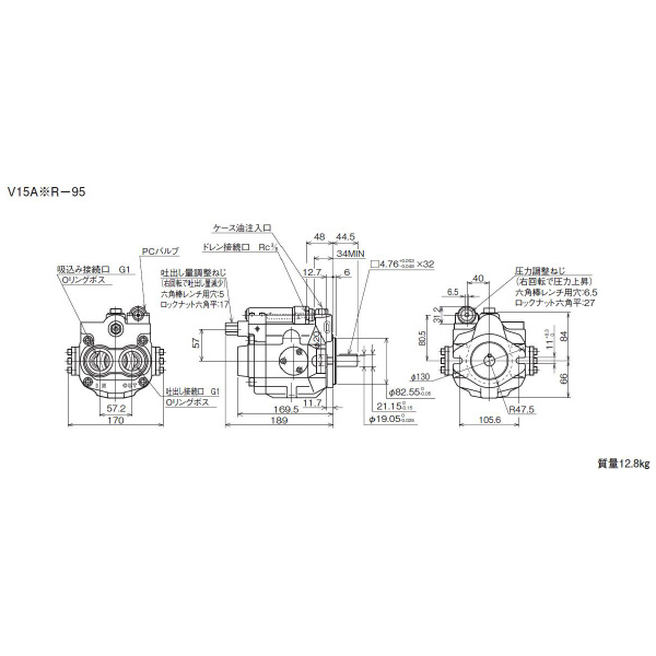 ダイキン工業（株） ピストンポンプ W-V ピストンポンプ W-V15A3R-95