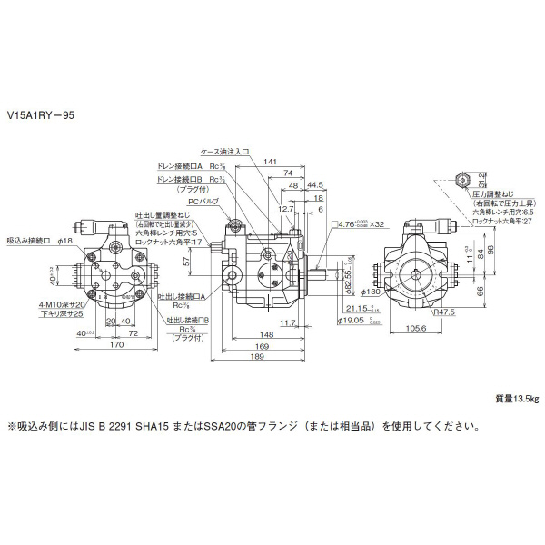 ダイキン工業（株） ピストンポンプ W-V ピストンポンプ W-V15A1RY-95