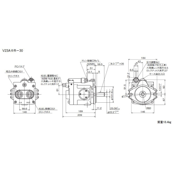 ダイキン工業（株） ピストンポンプ W-V ピストンポンプ W-V23A3R-30