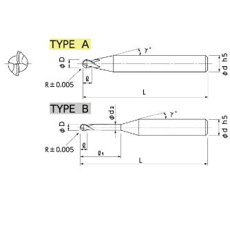 日進工具（株） 無限コーティングプレミアム 高硬度用２枚刃ロングネックボールエンドミル MRBH230 無限Ｐ　高硬度用２枚刃ロングネックボール MRBH230 R0.15X0.75(D4)