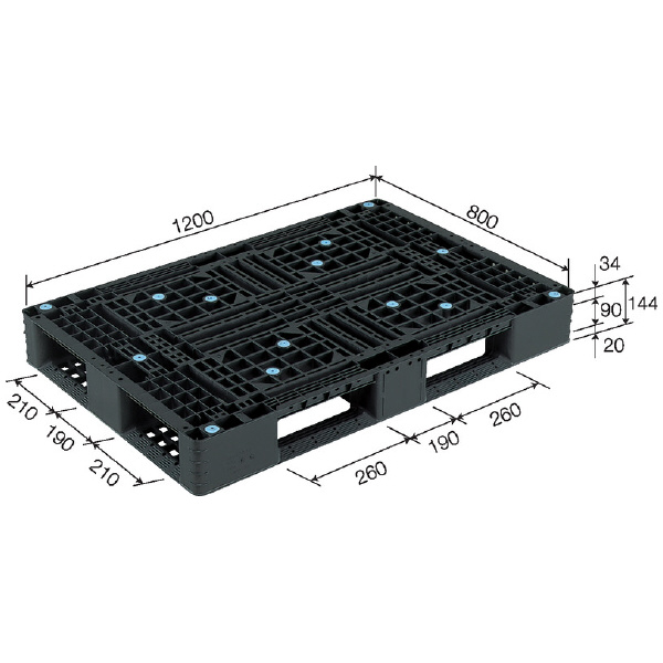 三甲（株） パレット(片面使用型) リサイクルパレット（片面使用型） 808855-00 D4-812(ﾘｻｲｸﾙ) BK