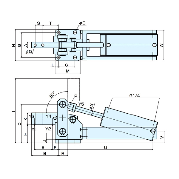 （株）ナベヤ 強力トグルダウンクランプ 空圧タイプ 6825C 強力トグルダウンクランプ　空圧タイプ 6825C-4