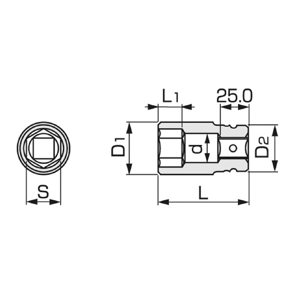 ＴＯＮＥ（株） インパクト用ロングソケット(6角) 6NV インパクトロングソケット 6NV-25L
