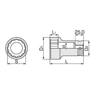 ＴＯＮＥ（株） インパクト用ロングソケット(12角) 6NW インパクトロングソケット 6NW-19L100