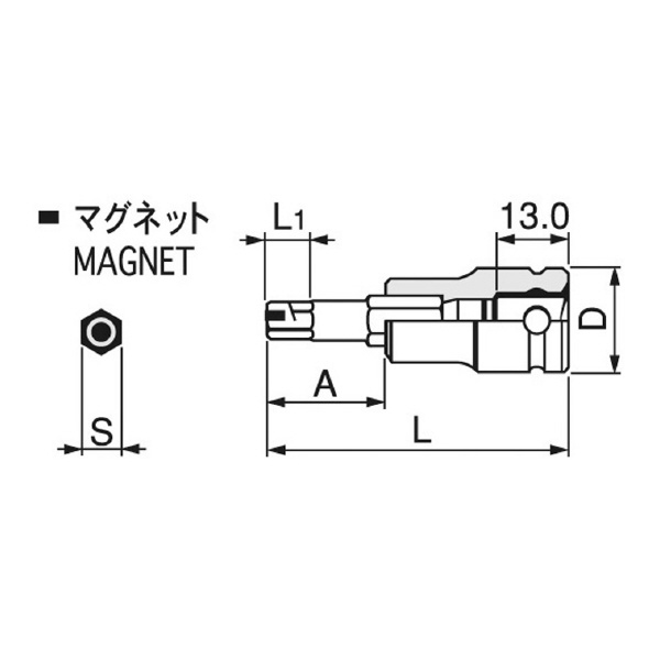 ＴＯＮＥ（株） ヘキサゴンソケット(マグネット付) 3KH ヘキサゴンソケット 3KH-04K