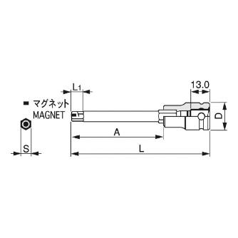 ＴＯＮＥ（株） ロングヘキサゴンソケット(マグネット付) 3KH ヘキサゴンソケット 3KH-05LK