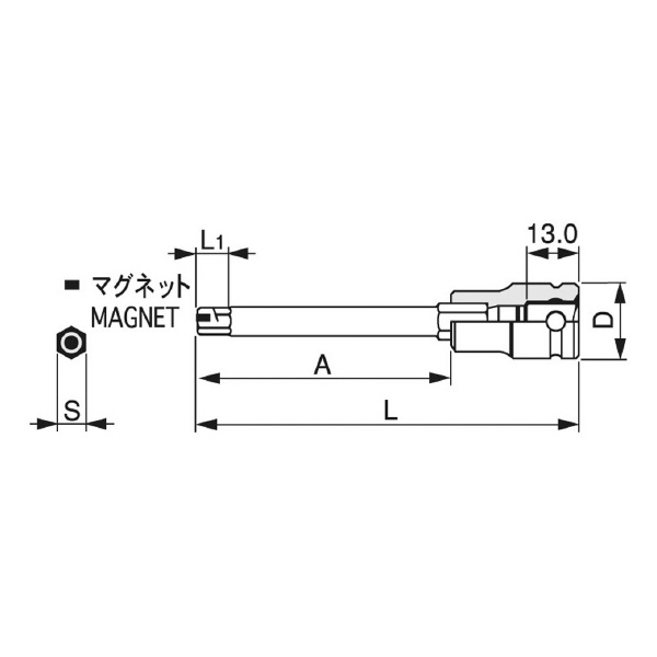 ＴＯＮＥ（株） ロングヘキサゴンソケット(マグネット付) 3KH ヘキサゴンソケット 3KH-05LK