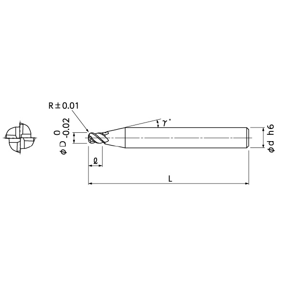 日進工具（株） 無限コーティングプレミアム 高硬度用4枚刃ラジアスエンドミル MHDH445R 無限Ｐ　高硬度用４枚刃ラジアスエンドミル MHDH445R ﾌｧｲ4X8XR0.5