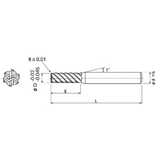 日進工具（株） 無限コーティングプレミアム 高硬度用6枚刃ラジアスエンドミル MHDH645R 無限Ｐ　高硬度用６枚刃ラジアスエンドミル MHDH645R ﾌｧｲ10X20XR0.3