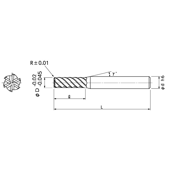 日進工具（株） 無限コーティングプレミアム 高硬度用6枚刃ラジアスエンドミル MHDH645R 無限Ｐ　高硬度用６枚刃ラジアスエンドミル MHDH645R ﾌｧｲ10X20XR1.5