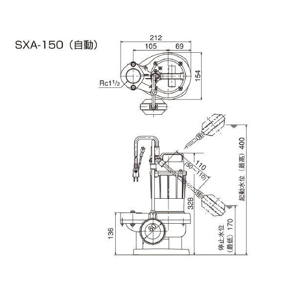 （株）寺田ポンプ製作所 小型水中ポンプ SXA 小型水中ポンプ SXA-150 60HZ