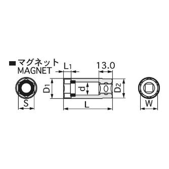 ＴＯＮＥ（株） プラグソケット(6角・マグネット付) 3P プラグソケット 3P-16S