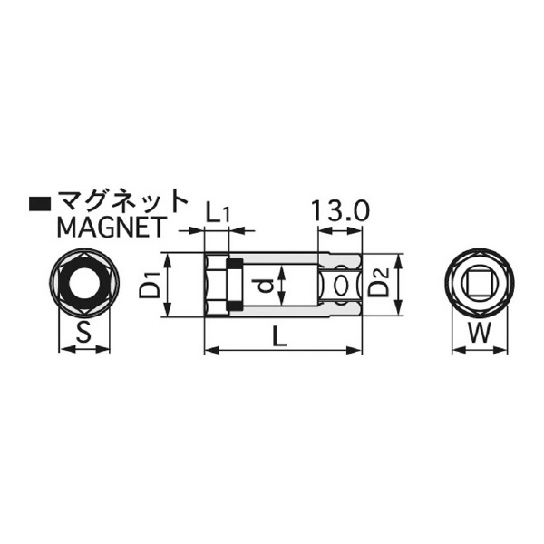 ＴＯＮＥ（株） プラグソケット(6角・マグネット付) 3P プラグソケット 3P-16S