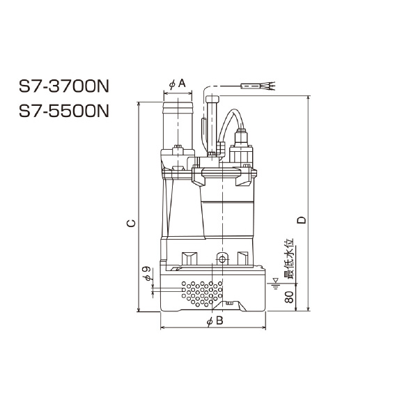 （株）寺田ポンプ製作所 水中ポンプ S 水中ポンプ S7-5500N 50HZ