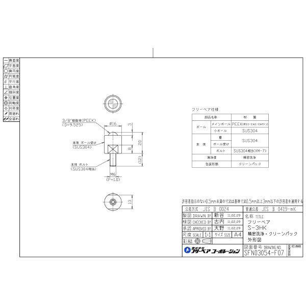 （株）フリーベアコーポレーション SーHKシリーズ S-3HK Ｓ－ＨＫシリーズ S-3HK-PEEK-CR