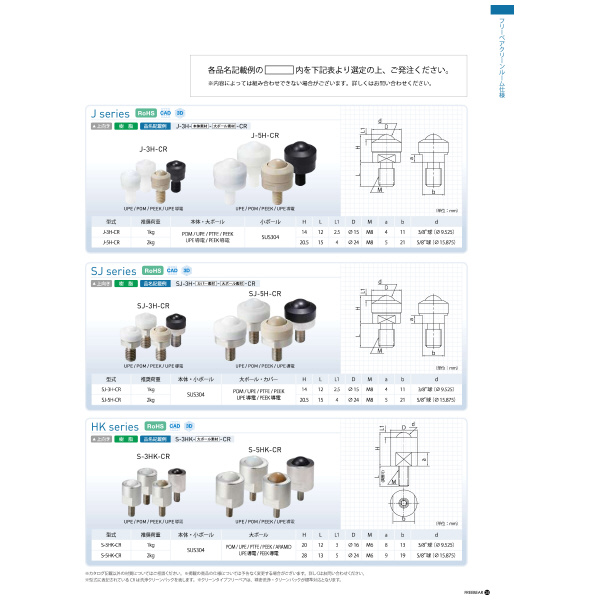 （株）フリーベアコーポレーション SJーHシリーズ SJ-3H-POM ＳＪ－Ｈシリーズ SJ-3H-POM-PTFE-CR