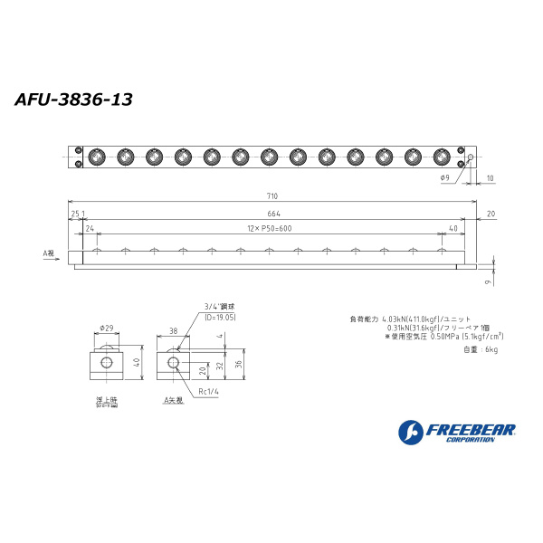 （株）フリーベアコーポレーション AFU エアー浮上式フリーベアユニット AFU-3836 ＡＦＵ　エアー浮上式フリーベアユニット AFU-3836-13