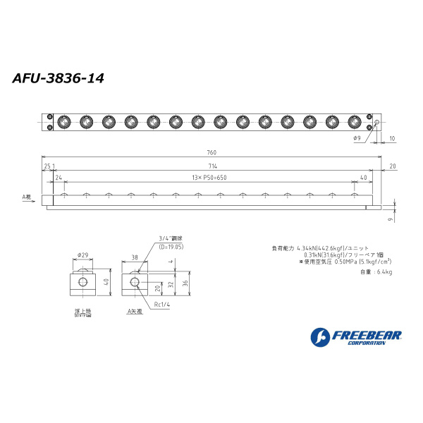 （株）フリーベアコーポレーション AFU エアー浮上式フリーベアユニット AFU-3836 ＡＦＵ　エアー浮上式フリーベアユニット AFU-3836-14