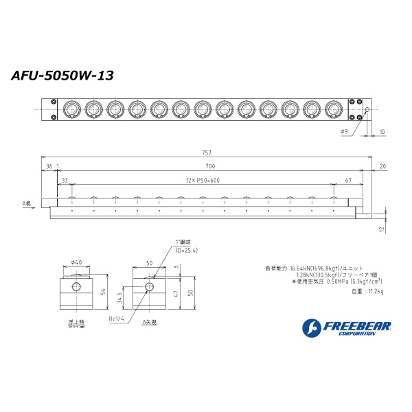 （株）フリーベアコーポレーション AFU エアー浮上式フリーベアユニット AFU-5050W ＡＦＵ　エアー浮上式フリーベアユニット AFU-5050W-13