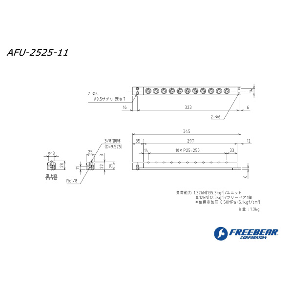 （株）フリーベアコーポレーション エアー浮上式フリーベアユニット角溝挿入型 AFU-2525 エアー浮上式フリーベアユニット角溝挿入型 AFU-2525-11