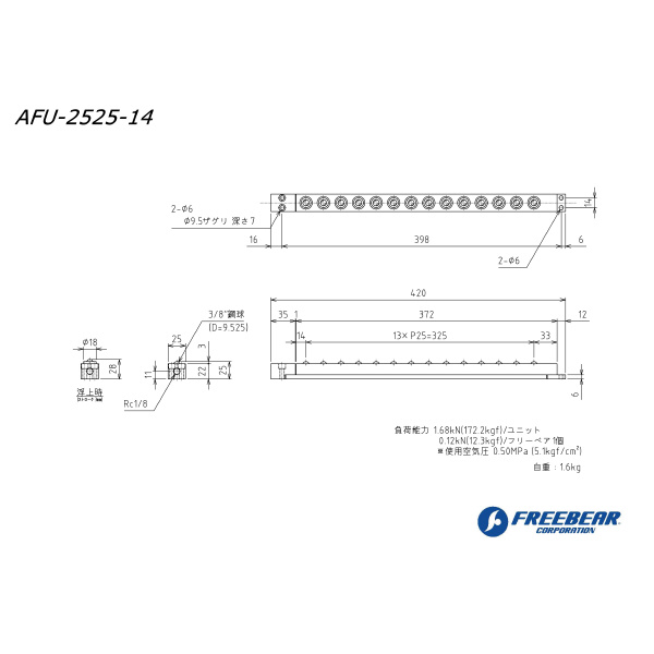 （株）フリーベアコーポレーション エアー浮上式フリーベアユニット角溝挿入型 AFU-2525 エアー浮上式フリーベアユニット角溝挿入型 AFU-2525-14