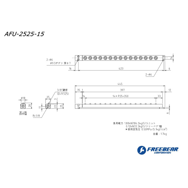 （株）フリーベアコーポレーション エアー浮上式フリーベアユニット角溝挿入型 AFU-2525 エアー浮上式フリーベアユニット角溝挿入型 AFU-2525-15