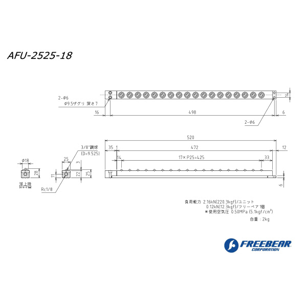 （株）フリーベアコーポレーション エアー浮上式フリーベアユニット角溝挿入型 AFU-2525 エアー浮上式フリーベアユニット角溝挿入型 AFU-2525-18