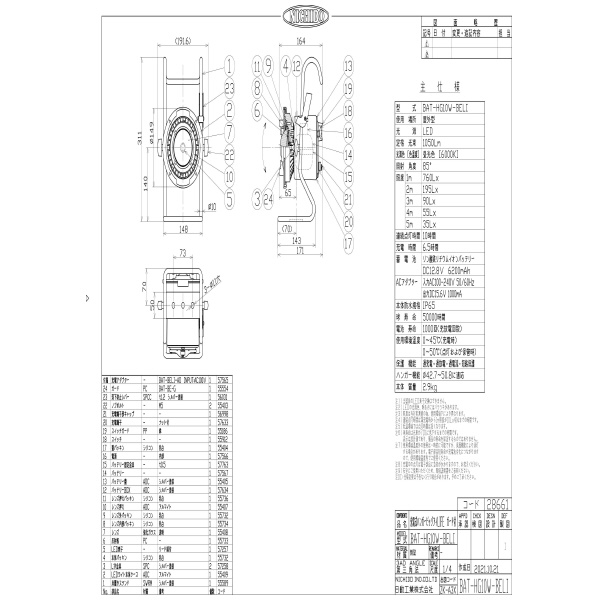 日動工業（株） 充電式LEDライト ハンガービッグアイ BAT 充電式ＬＥＤライト　ハンガービッグアイ BAT-HG10W-BELI