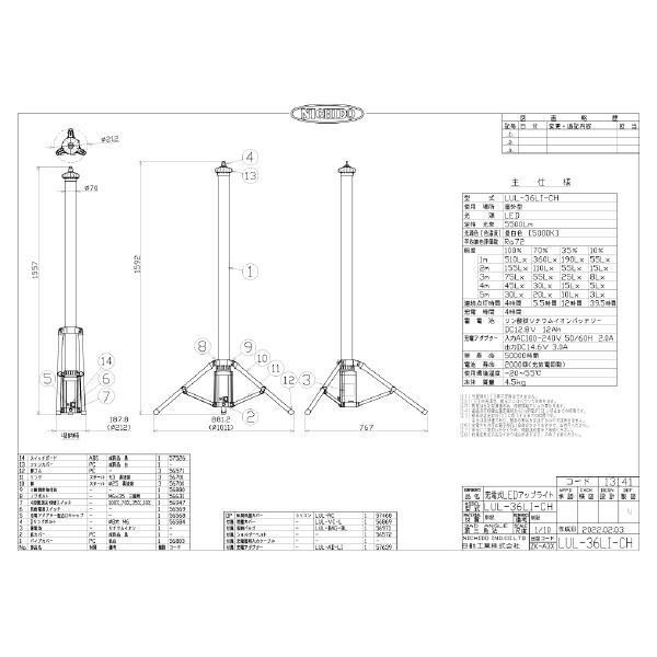 日動工業（株） 充電式LEDアップライトLIFE LUL-36LI-CH 充電式ＬＥＤアップライトＬＩＦＥ LUL-36LI-CH