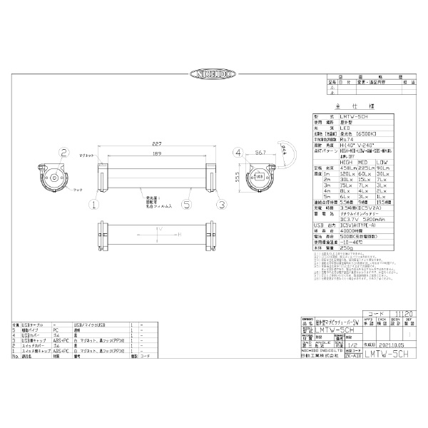 日動工業（株） 防雨型マグピタチューバー5W LMTW-5CH 防雨型マグピタチューバー５Ｗ LMTW-5CH