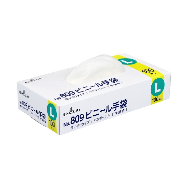 ショーワグローブ（株） ビニール手袋 100枚入 NO809 ビニール手袋　１００枚入　Ｌサイズ NO809-L